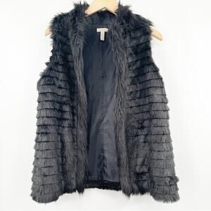 MADISON Vest Faux Fur Vest Layered Stripes Black Winter Cozy Fall Dressy Medium